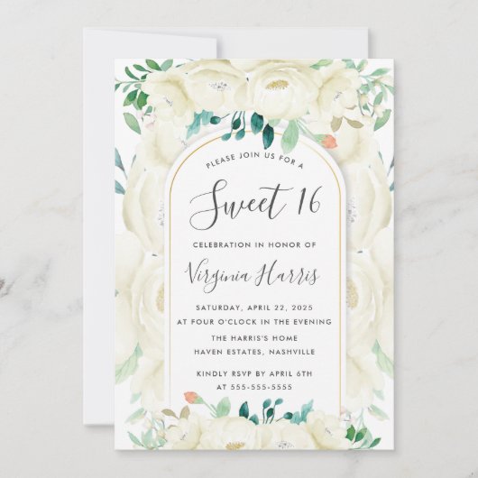 Witte bloementuin Sweet Sixteen 16 Verjaardag Kaart (Voorkant)