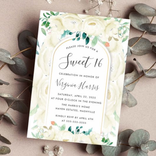 Witte bloementuin Sweet Sixteen 16 Verjaardag Kaart