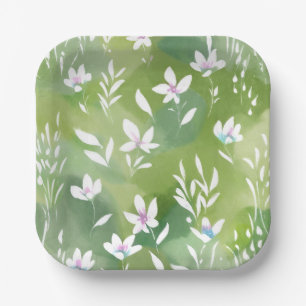 Witte Bloemenvelden Elegante Lente Bloemen Papieren Bordje