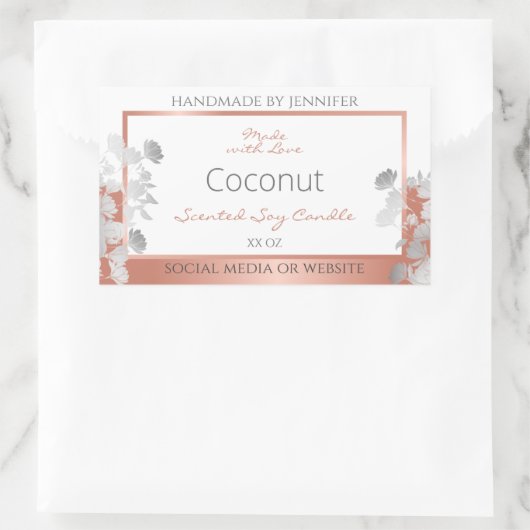 Witte bloemenverpakkingsetiketten Roos Gold Rechthoekige Sticker (Tas)