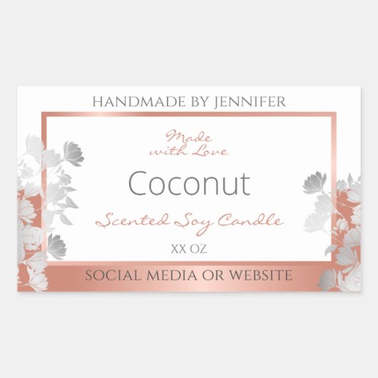 Witte bloemenverpakkingsetiketten Roos Gold Rechthoekige Sticker (Voorkant)