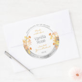 Witte bloemenverpakkingslabel Sinaasappel Silver Ronde Sticker (Envelop)