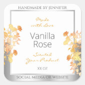 Witte bloemenverpakkingslabel Sinaasappel Silver Vierkante Sticker (Voorkant)