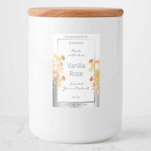 Witte bloemenverpakkingslabel Sinaasappel Silver Voedselcontainer Etiket (Voorkant)