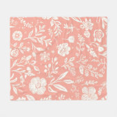 Witte bloemenweide op koraalroze fleece deken (Voorkant (Horizontaal))