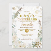 Witte bloemenwinter Onderland 1e verjaardag Kaart (Voorkant)