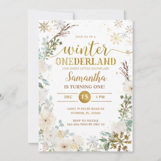 Witte bloemenwinter Onderland 1e verjaardag Kaart (Voorkant)