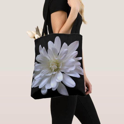 Witte bloemenwitte bloem wit madeliefje zwart tote bag (Dichtbij)