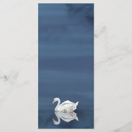 Witte Bloemenzwaan op Blauw huwelijksprogramma Menu (Achterkant)