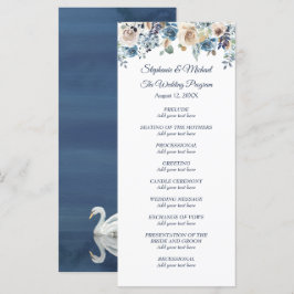 Witte Bloemenzwaan op Blauw huwelijksprogramma Menu