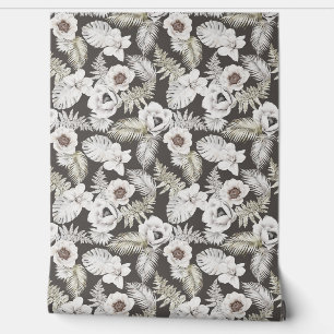 Witte bloemetjes Foliage Boho Behang