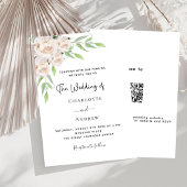 Witte bloemetjes groen QR code RSVP bruiloft Kaart