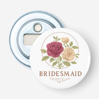 Witte bloemflessenopener - Bruidsmeisje Button Flesopener
