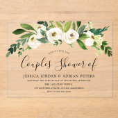 Witte bloemige alle seizoenen koppel bruisfeest acryl uitnodigingen (Voorkant)