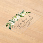 Witte bloemige alle seizoenen koppel shower acryl uitnodigingen (Laagn)