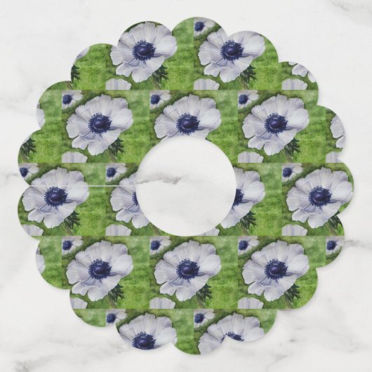 Witte bloemige anemoon bloem wijnglaslabel (Voorkant)