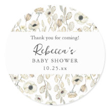 Witte bloemige babyshower bedankbriefje 