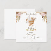 Witte bloemige babyshower save the date kaart (Voorkant / Achterkant)