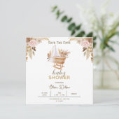 Witte bloemige babyshower save the date kaart (Staand voorkant)