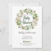 Witte bloemige babyshower uitnodigingskaart kaart (Voorkant)