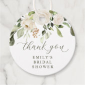 Witte bloemige beplanting Bruidsdouche Rond Bedankjes Labels (Voorkant)