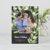 Witte Bloemige Blauwe Bessen Zeshoek Gelukkig Kers Feestdagenkaart (Staand voorkant)