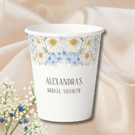 Witte bloemige blauwe hortensia tuin bruidsdouche papieren bekers