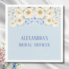 Witte bloemige blauwe hortensia tuin bruidsdouche servet
