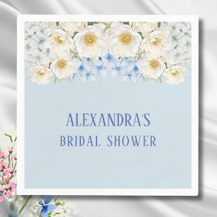 Witte bloemige blauwe hortensia tuin bruidsdouche servet