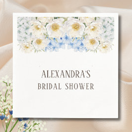 Witte bloemige blauwe hortensia tuin bruidsdouche servet