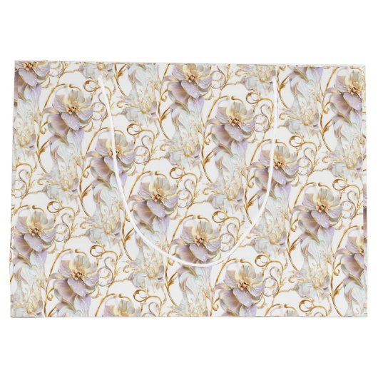 Witte bloemige bloem bruiloft jubileum goud chic groot cadeauzakje (Achterkant)