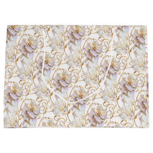 Witte bloemige bloem huwelijksjubileum goud chic groot cadeauzakje (Voorkant)