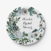 Witte bloemige bloemen botanisch groen krans papieren bordje (Voorkant)