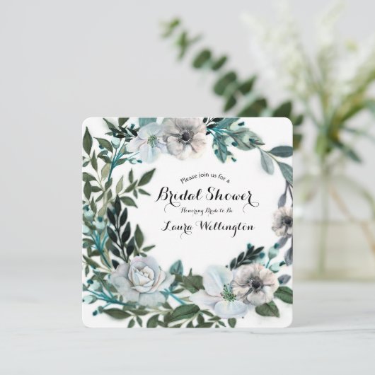 Witte bloemige bloemen botanische groen krans kaart (Staand voorkant)