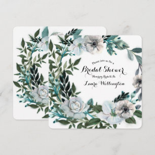 Witte bloemige bloemen botanische groene krans kaart