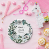 Witte bloemige bloemen botanische groenheid krans papieren bordje (Feest)