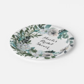 Witte bloemige bloemen botanische groenheid krans papieren bordje (Gekanteld)