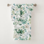 Witte bloemige bloemen groen eucalyptus elegant bad handdoek (Insitu)