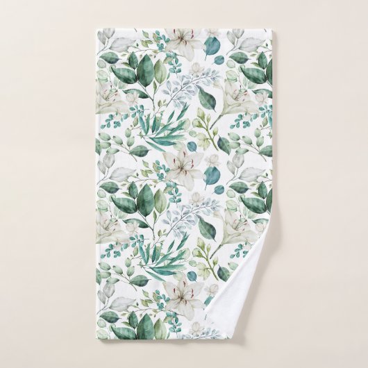 Witte bloemige bloemen groen eucalyptus elegant bad handdoek (Handdoek)