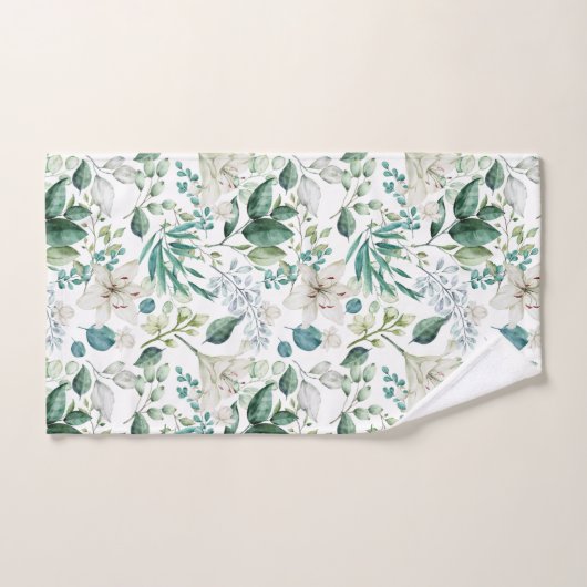 Witte bloemige bloemen groen eucalyptus elegant bad handdoek (Handdoek)
