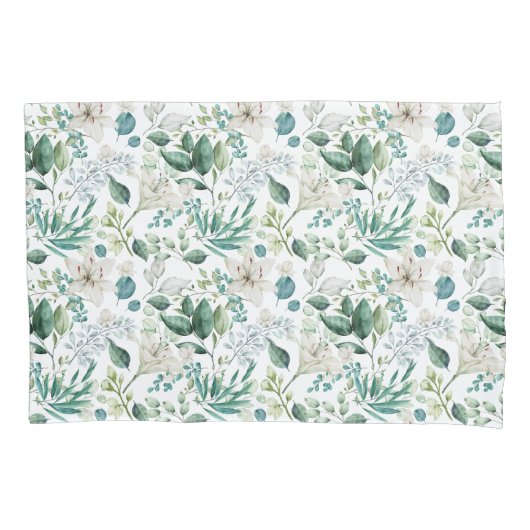 Witte bloemige bloemen groen Eucalyptus Elegant Kussensloop (Voorkant)