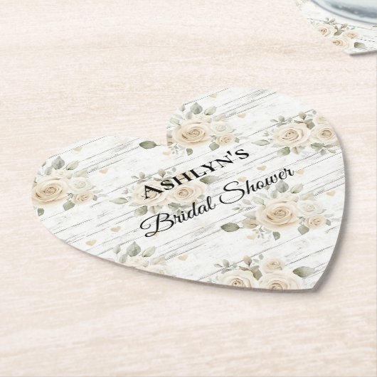 Witte Bloemige Boho Bruiloftsshowers Kartonnen Onderzetters (Gekanteld)