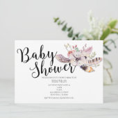 Witte bloemige Boho Chic babyshower uitnodigingen (Staand voorkant)