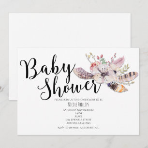 Witte bloemige Boho Chic babyshower uitnodigingen