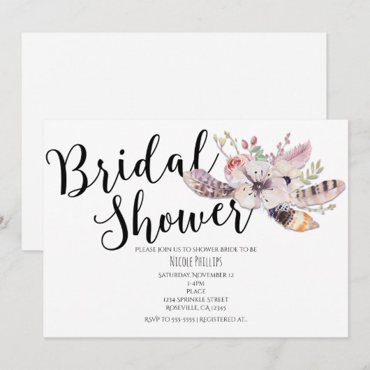 Witte Bloemige Boho Chic Bruiloft Uitnodigingen (Voorkant / Achterkant)