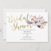 Witte Bloemige Boho Gouden Bruiloftsuitnodigingen Kaart (Voorkant)