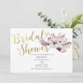 Witte Bloemige Boho Gouden Bruiloftsuitnodigingen Kaart (Staand voorkant)