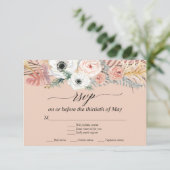 Witte Bloemige Boho Pampas Gras Tropische Palm RSV RSVP Kaartje (Staand voorkant)