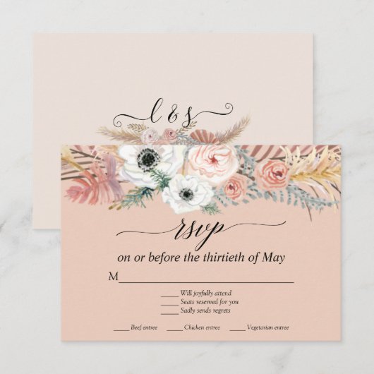 Witte Bloemige Boho Pampas Gras Tropische Palm RSV RSVP Kaartje (Voorkant / Achterkant)