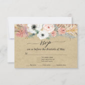 Witte bloemige Boho Pampas Gras Tropische Palm RSV RSVP Kaartje (Voorkant)